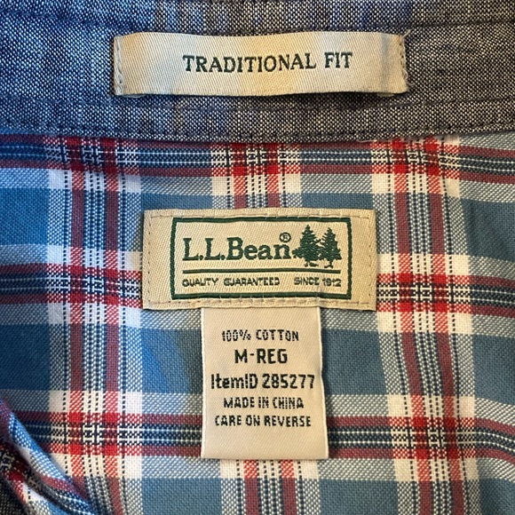 L.L. Bean Mens Size M Traditional Fit Heavy Plaid Shirt Long Sleeve Button Blue - Picture 2 of 8